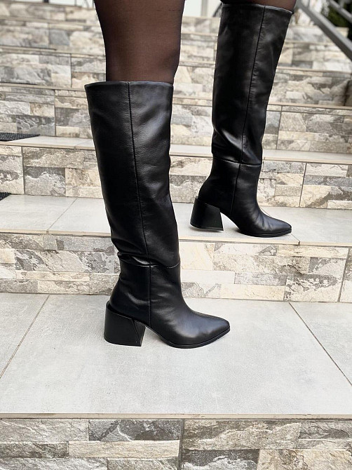 Чоботи жіночі TWO STEPS чорні натуральна шкіра зима каблук 7см висота 42см обхват 38-39см (4292 Коломия - фото 10