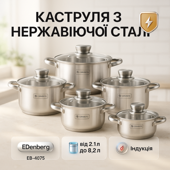 Кастрюли посуда для электрических плит, Набор кастрюль из нержавеющей стали, Комплект кастрюль SW-70 Львов