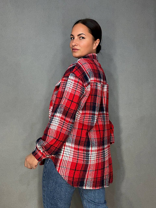 Сорочка жіноча YZY 223 картата оверсайз тепла байка, червоний, one size Київ - фото 4