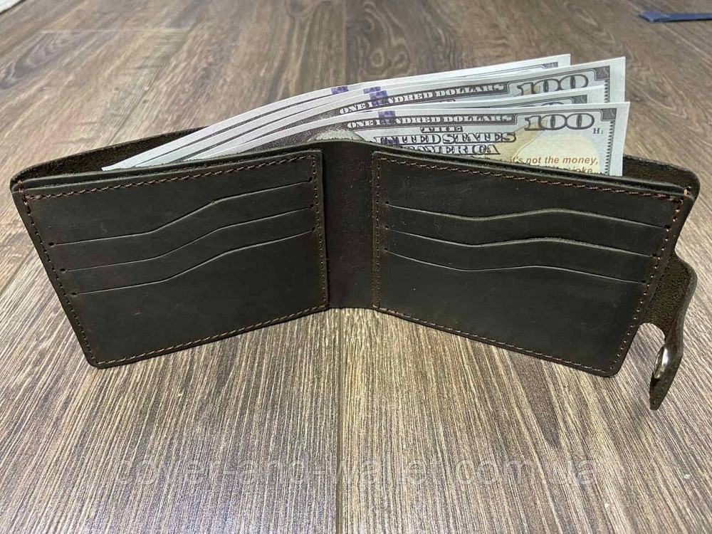 Стильный кошелек ручной роботы на кнопке из винтажной кожи Onda Коричневый Киев - изображение 5