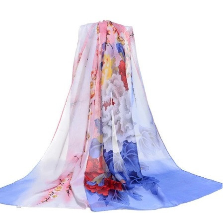 Женский шифоновый шарф с цветами 145 на 48 см разноцветный Киев - изображение 2