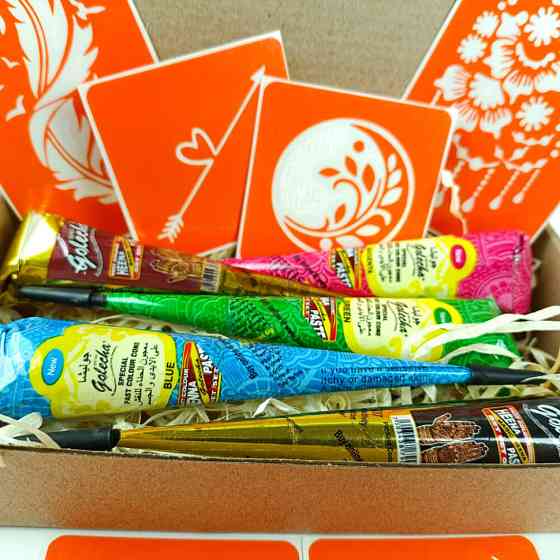 Набір кольорової хни з трафаретами для біо-тату №3 v2 color-henna-set-03 v2 Вінниця