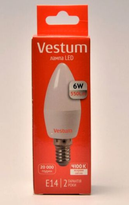 Лампочка свечка E14 6W 4100K Vestum Киев - изображение 4