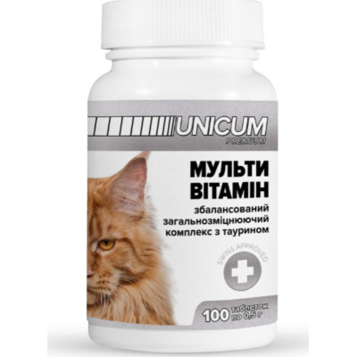 Витамины для кошек Unicum PREMIUM мультивитамин 100 табл. (4820150201838) Винница - изображение 1