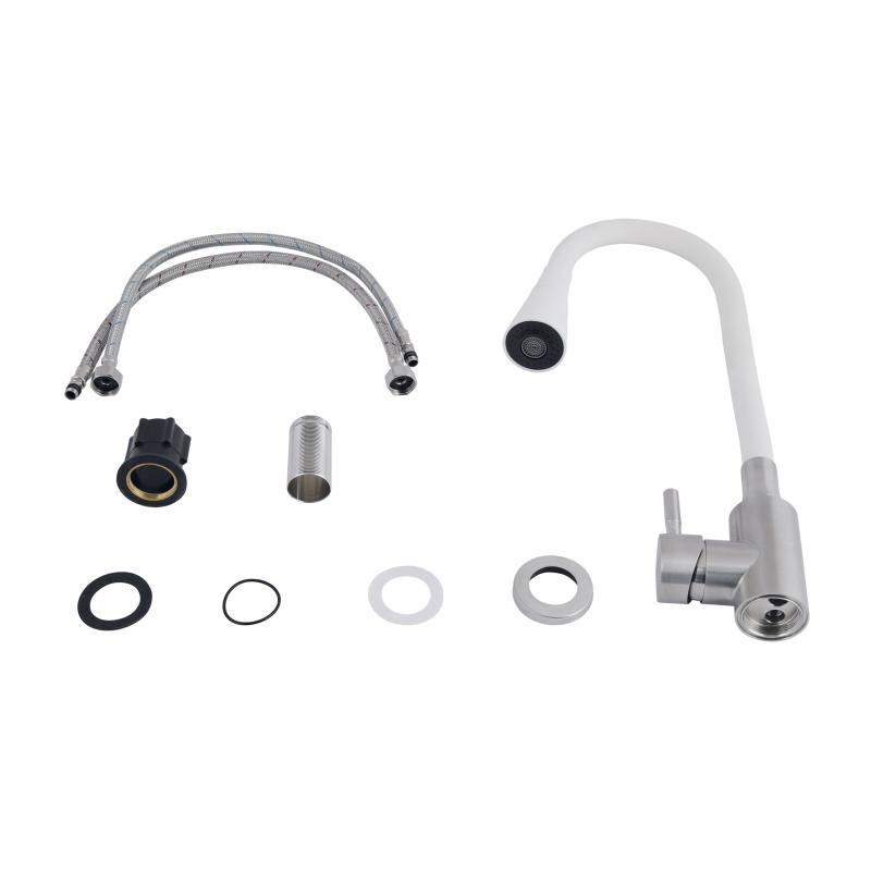 Змішувач для кухні Lidz Aria 015F31 з гнучким виливом сатин/білий Київ - фото 4