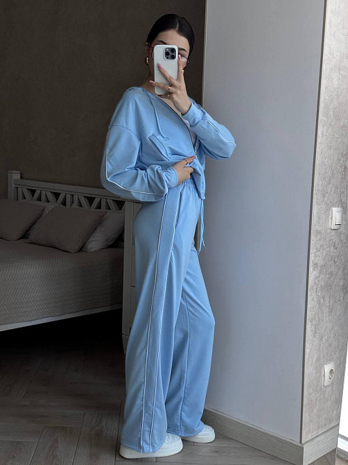 Женский стильный прогулочный костюм двойка: кофта и штаны турецкая двухнитка Голубой, 46/48 Одесса - изображение 2