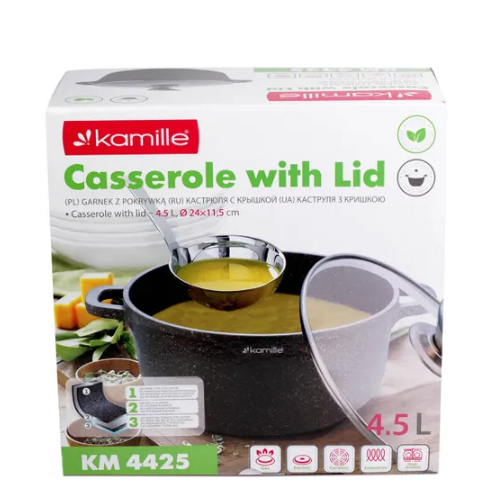 Каструля литий алюміній 4,5л 24*11,5см скляна кришка а/п Granite 4425 KAMILLE Житомир - изображение 7