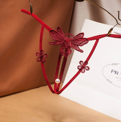 Трусики з розрізом квіточками та метеликами універсальний бордовий Київ - фото 1