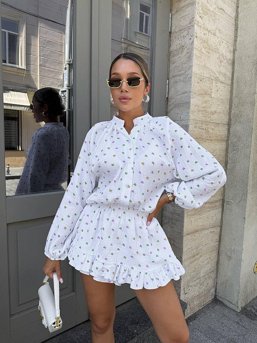 Женское легкое платье-комбинезон с принтом натуральный муслин Одесса - изображение 1