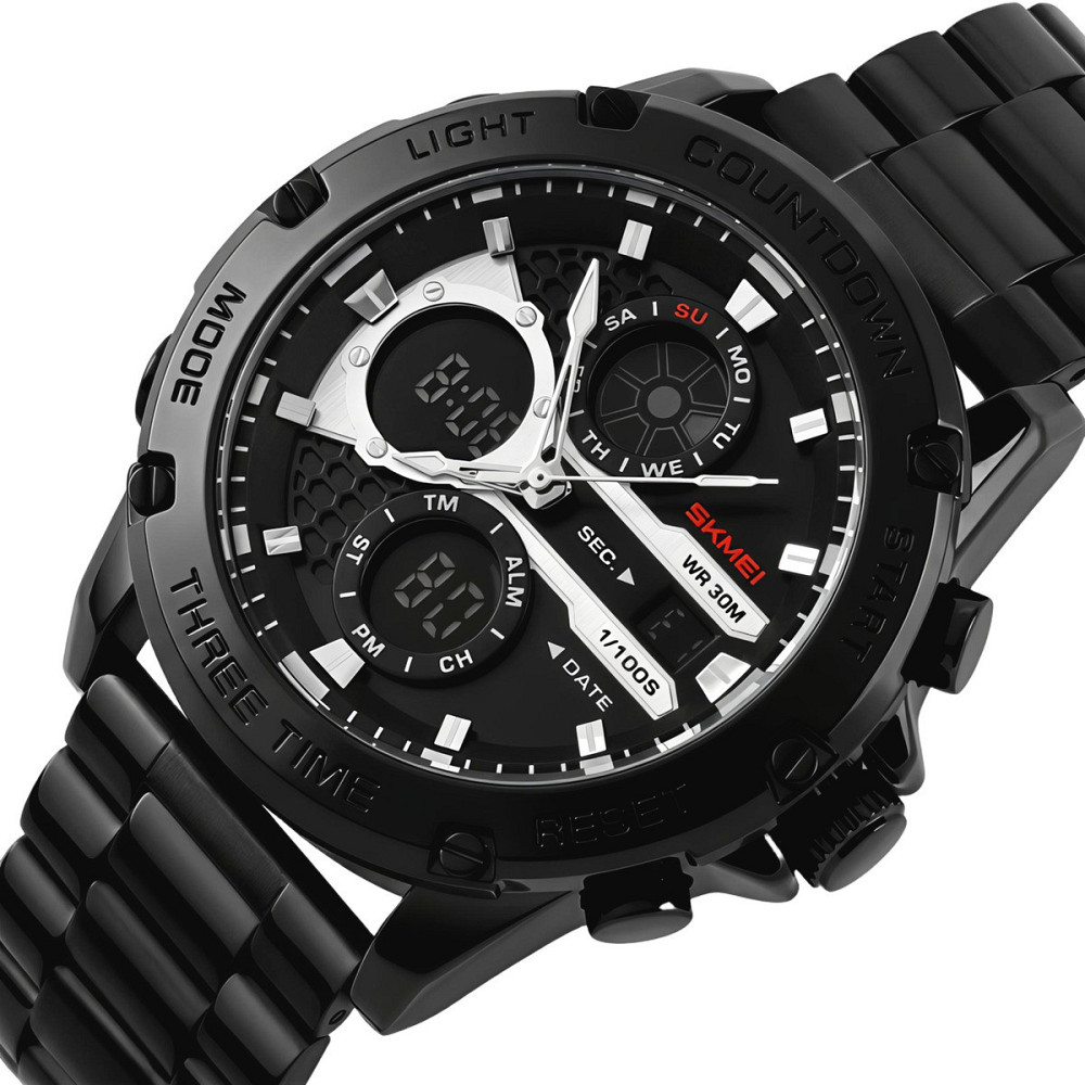 Часы мужские тактические Skmei Favourite Black Steel (2 ремешка) Киев - изображение 1