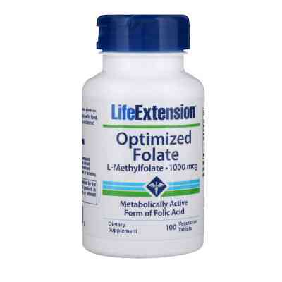 Витамин Life Extension Оптимизированный фолат, Optimized Folate, 1000 мкг, 100 таб (LEX-19391) Винница