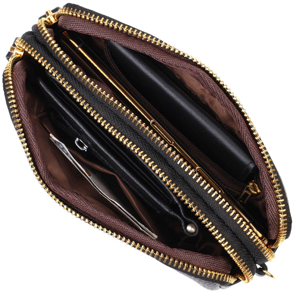 Женский клатч на два отделения из натуральной кожи 22088 Vintage Черный Киев - изображение 6