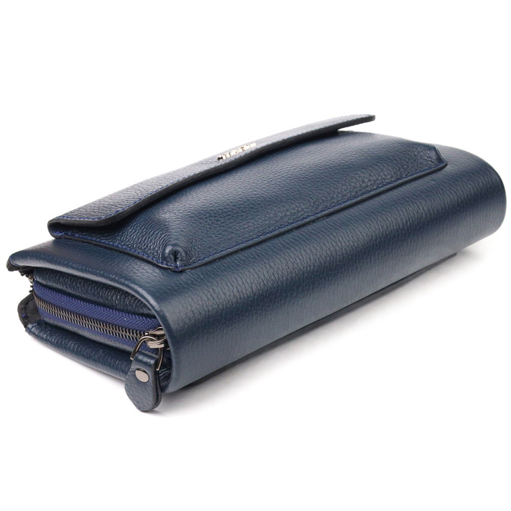 Современный мужской клатч из натуральной зернистой кожи CANPELLINI 21558 Синий Киев - изображение 5