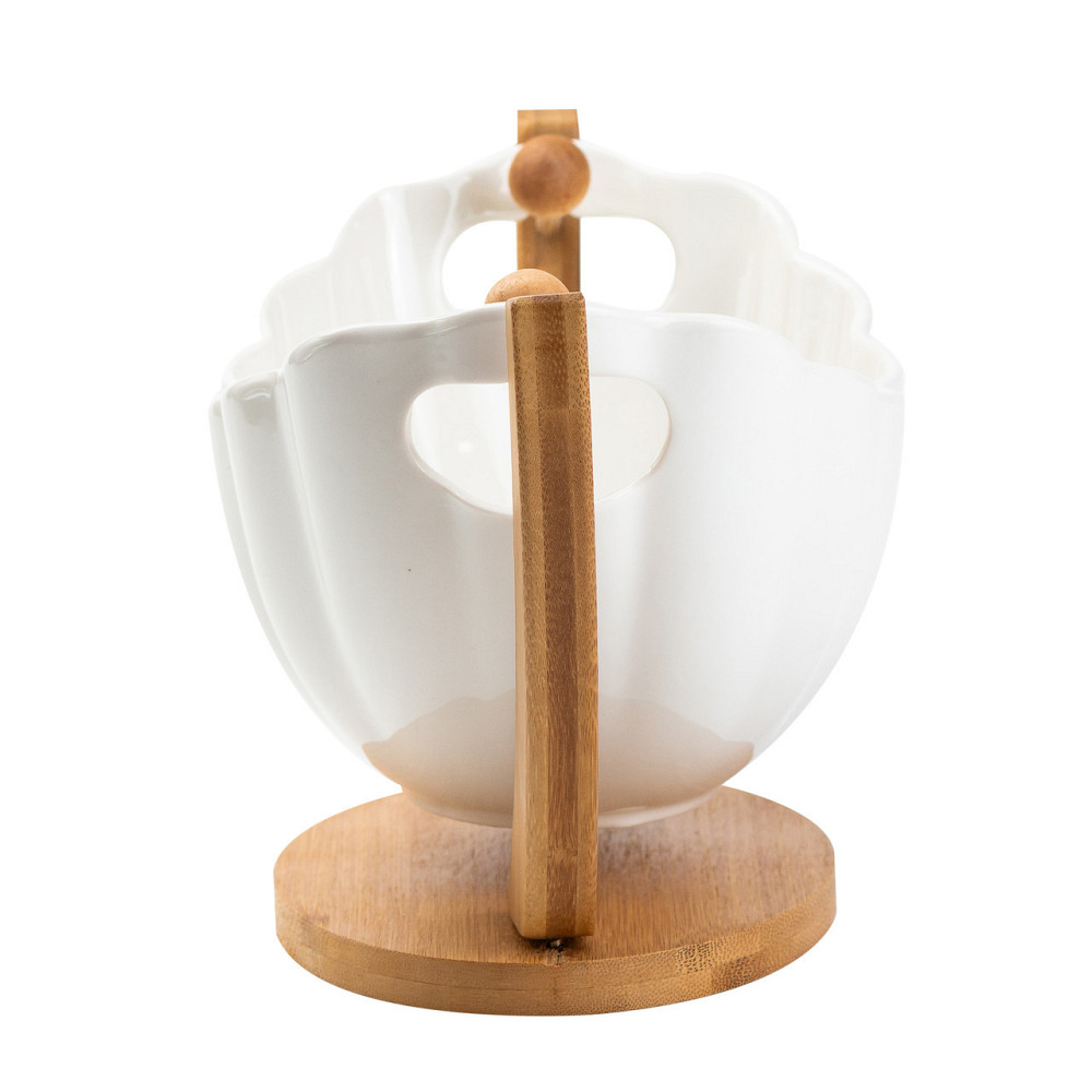 Фруктовница фарфоровая 33*14*16 см на бамбуковой подставке, белый HP1238 Киев - изображение 2