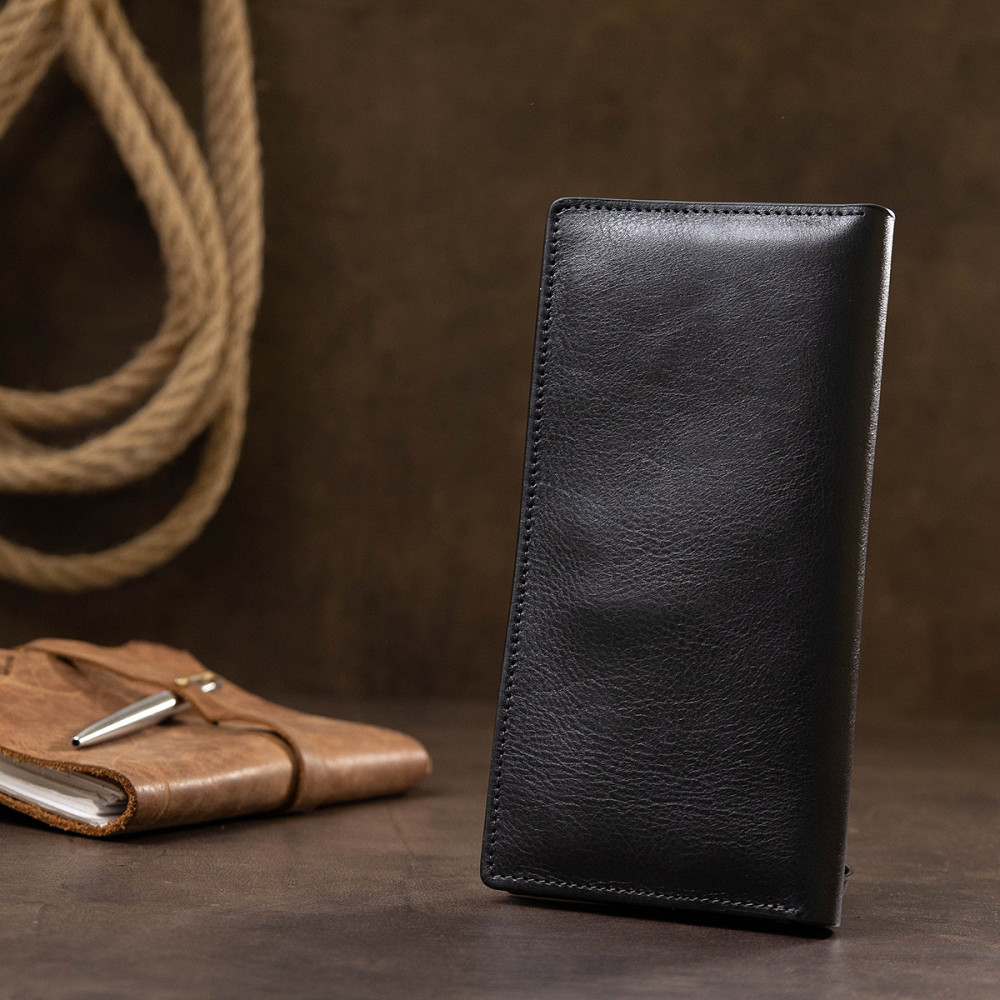 Вертикальне шкіряне портмоне унісекс GRANDE PELLE 11556 Синій Київ - фото 2