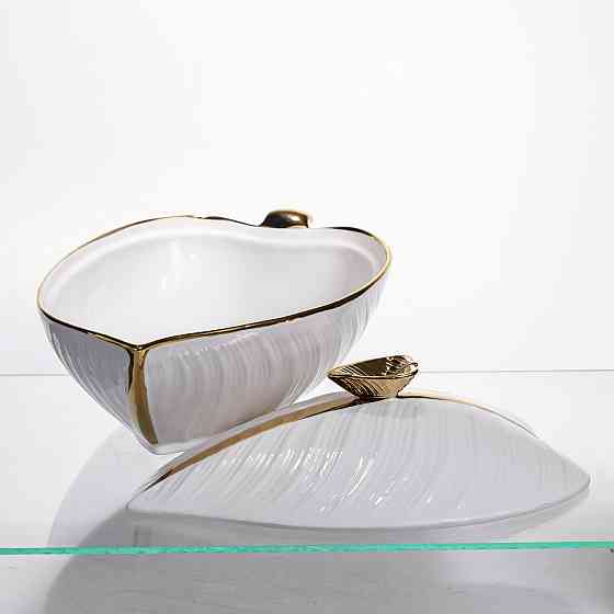 Супниця 800 (мл) порцелянова 32×21×16 (см) з кришкою Біла з золотом XL-4054AG Коломия