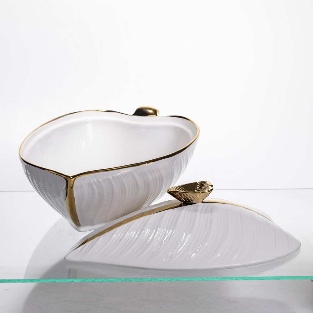 Супниця 800 (мл) порцелянова 32×21×16 (см) з кришкою Біла з золотом XL-4054AG Коломия - фото 2