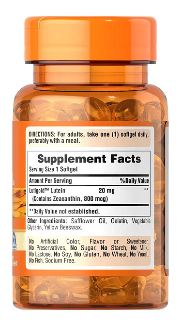 Лютеин с зеаксантином для зрения Puritan's Pride Lutein 20 мг 120 гел капс Киев - изображение 2