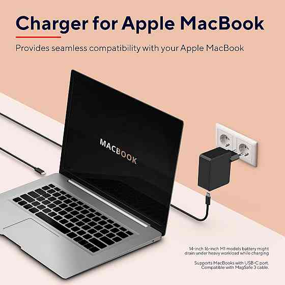 Зарядний пристрій 61 Вт USB-C зарядка для MacBook ноутбука планшета смартфона адаптер живлення з захистом від перенапруги замикань Київ