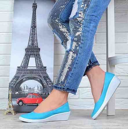 Женские Мокасины Голубые Балетки Туфли на Танкетке Бирюзовые (размеры: 37,38) Днепр