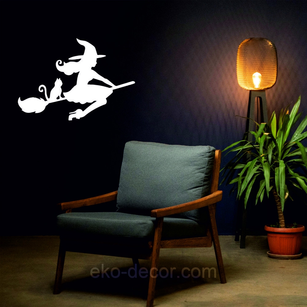 Декоративное настенное Панно «Ведьма на метле с котом», Декор на стену 110*77 см, Белый Киев - изображение 5