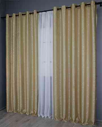 Комплект штор на люверсах VR-Textil Льон Савана № 982ш Бежевий 150х250 см 2 шт (37-0099) Київ