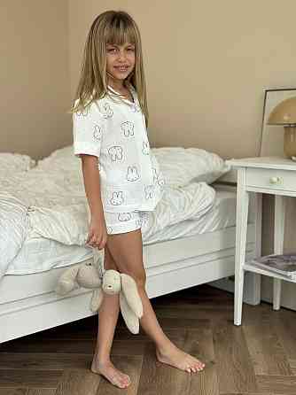 Дитяча піжама з мусліна шорти з сорочкою Зайчики 110-116 Харків