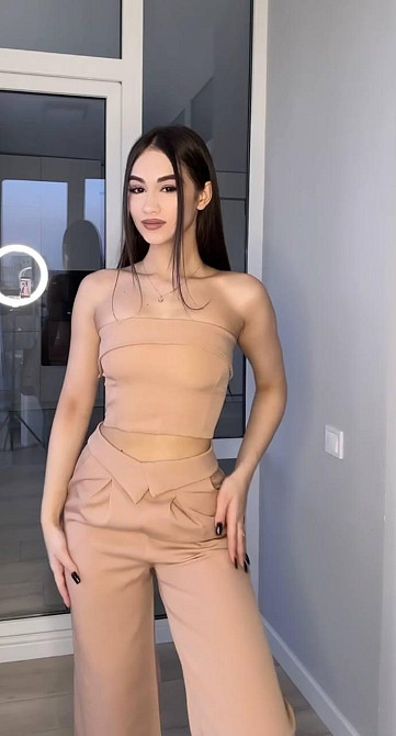 Жіночий стильний костюм для штанів: топ і штани костюмка Беж, 46/48 Одеса - фото 1