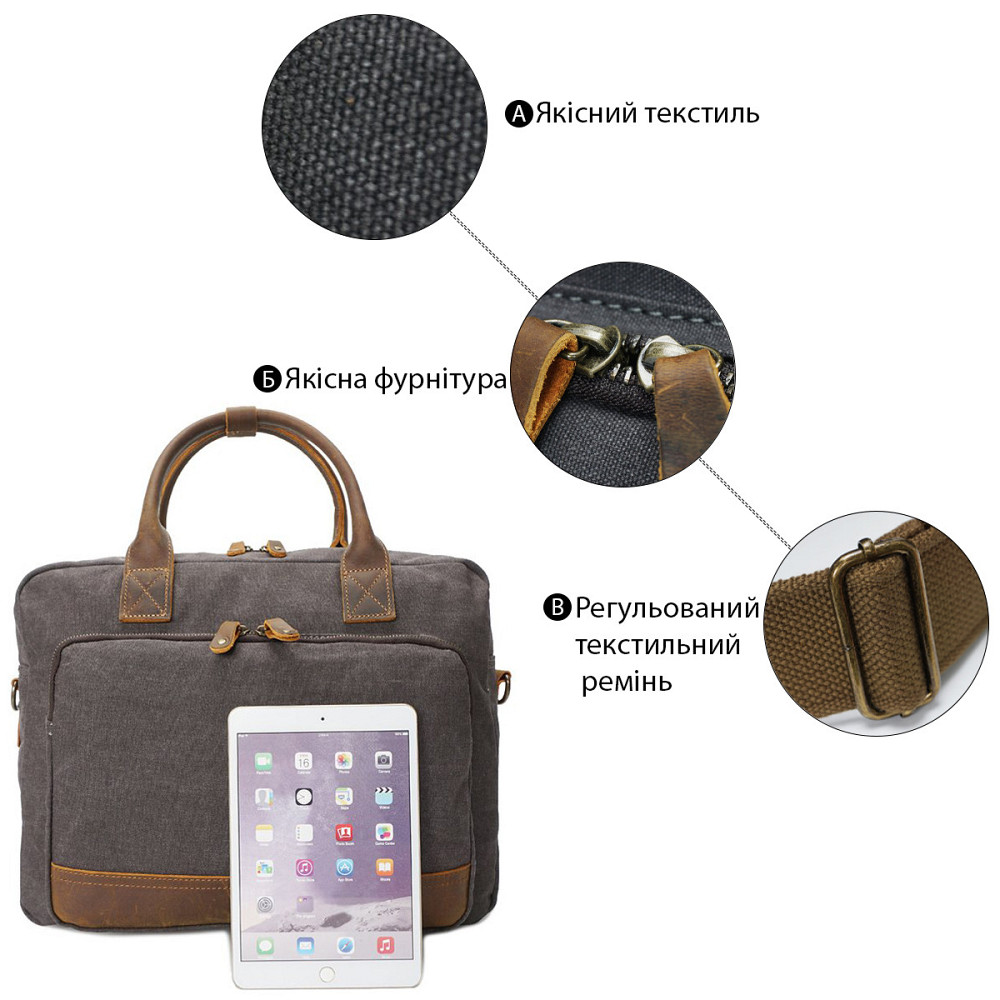 Сумка текстильна Vintage 20062 Сіра Київ - фото 4