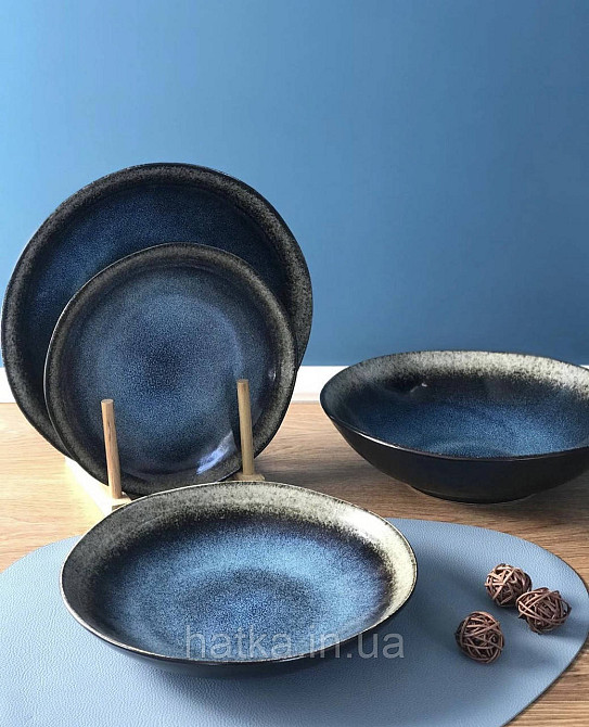 Тарілка Olens "Голден-бей" 21 см кругла кераміка синя для дому та ресторанів Київ - фото 3