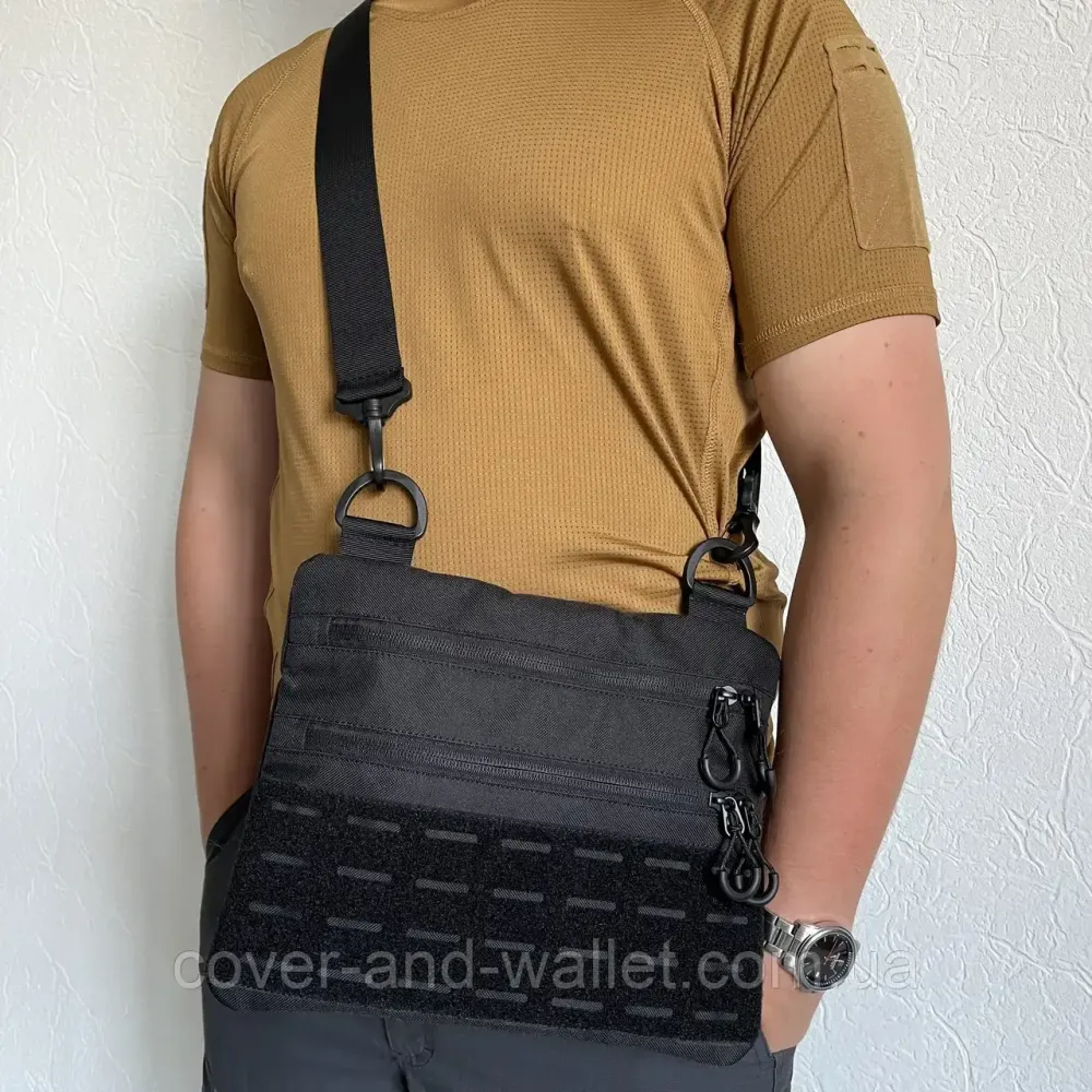 Тактическая сумка через плечо в черном цвете с велкро Puos Киев - изображение 1