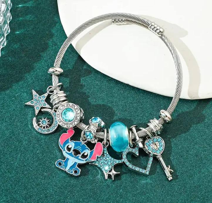 Браслет Стич с шармами и кристаллами |Браслет из цинкового сплава, голубой Киев - изображение 1