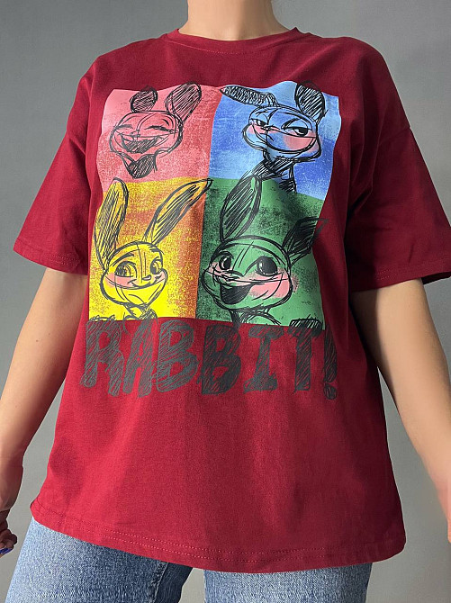 Футболка женская Y-Q 4047 оверсайз бордовая с принтом, бордовый, one size Киев - изображение 4