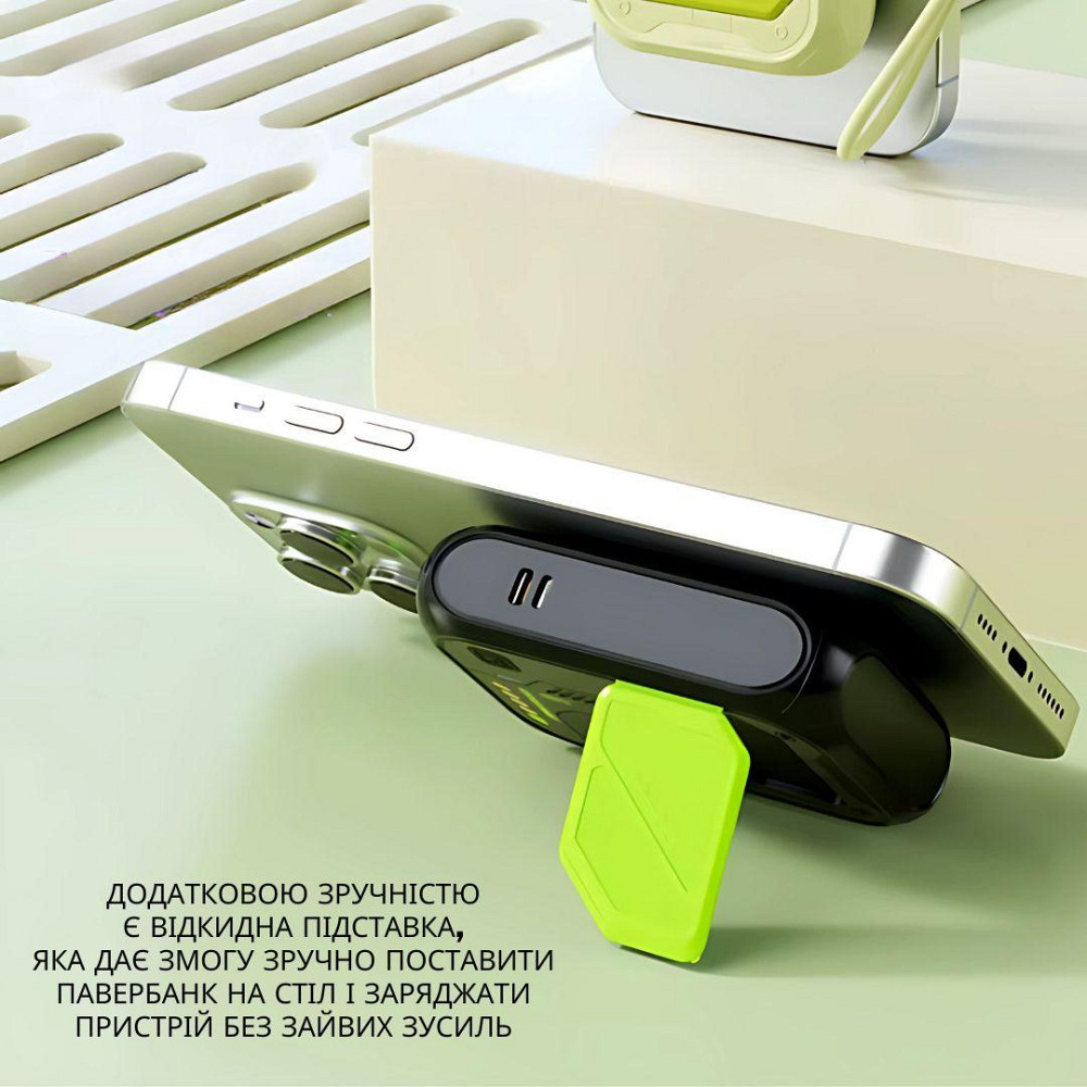 Павербанк з магнітною бездротовою зарядкою 10000мАг, Powerbank зі швидкою зарядкою і відкидною підставкою Yellow Кам'янець-Подільський - фото 4