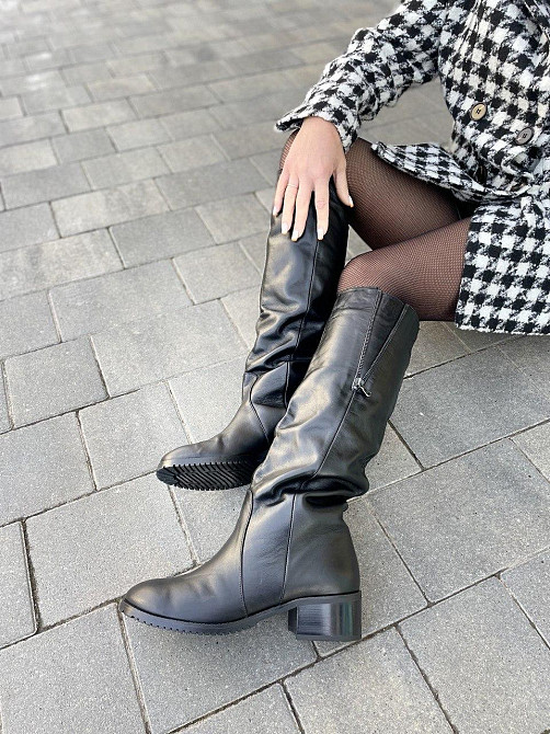 Valiente Чоботи жіночі VALIENTE чорні натуральна шкіра висота 41см обхват 37-38см каблук 8см (4 Коломыя - изображение 7