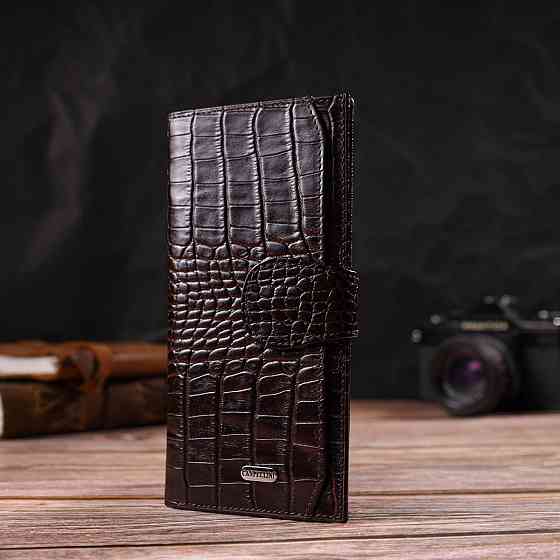 Отменный купюрник для мужчин из натуральной кожи с тиснением под крокодила CANPELLINI 21917 Коричневый Киев