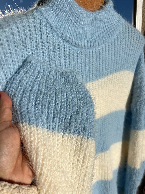 Свитер женский A-N 2157 широкая полоса короткий пушистый ангора, голубой, 42-46 Киев - изображение 15
