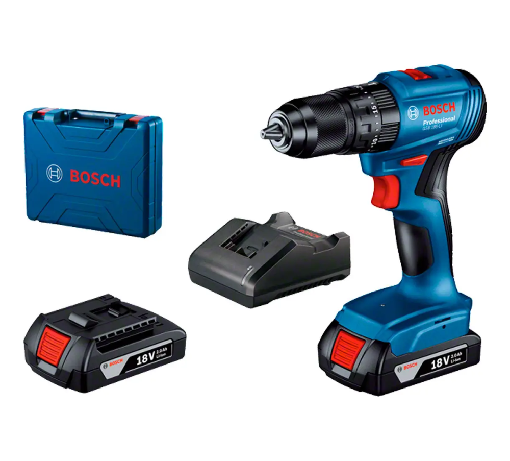 Потужний акумуляторний ударний дриль-шурупокрут Bosch Professional GSB 185-LI із 2 акб GBA 18V 2.0Ah, з/п GAL 18V-20 у кейсі Київ - фото 1