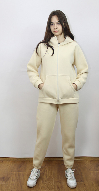 Костюм женский теплый спортивный на флисе кофта на змейке Молочный 42/44 Харьков - изображение 5