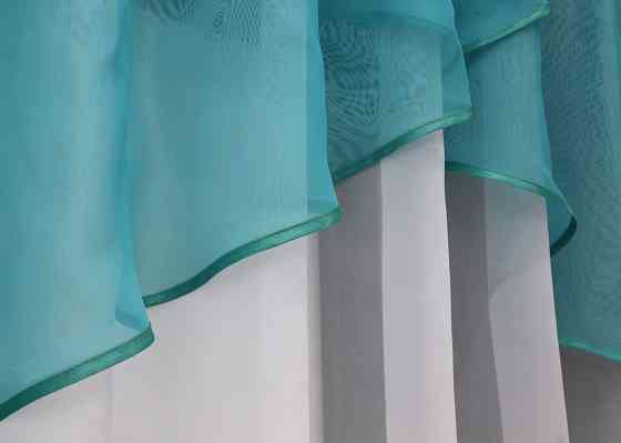 Кухонная тюль арка с ламбрекеном VR-Textil № 025к белый с лазурным 280х170 см (52-0864) Киев