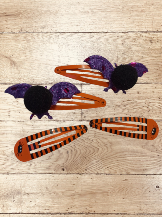 Набір 2 шпильки з притом та 2 шпильки з літаючою мишою для волос на Хелловін помаранчевий, фіолетовий Київ