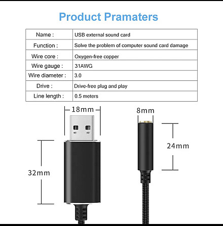 Перехідник miniJack - USB 3.5-USB 20 см у тканинному обплітанні для навушників з мікрофоном Київ - фото 4