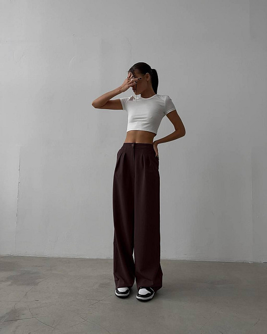 Женские базовые брюки палаццо костюмка Шоколадный, 46/48 Одесса - изображение 5