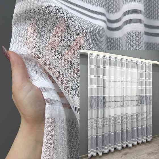 Короткий тюль VR-Textil 1949т Жаккард Белый с серым 300х200 см (42-0883) Киев