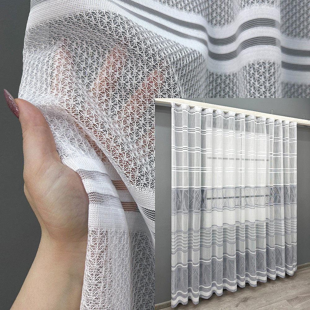 Короткий тюль VR-Textil 1949т Жаккард Белый с серым 300х200 см (42-0883) Киев - изображение 1