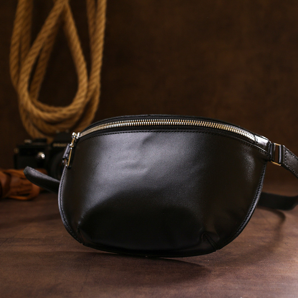 Кожаная универсальная женская бананка Shvigel 16383 Черный Киев - изображение 6