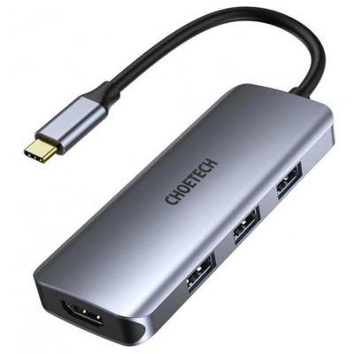 Концентратор Choetech USB-C 7-in-1 3хUSB 3.0+USB-C PD100W+HDMI 4K 30HZ+SD/TF USB3.1 (HUB-M19-GY) Вінниця - фото 1