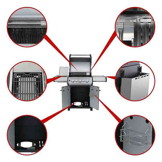 Газовий гриль SANTOS S-318, з бічним і заднім пальниками, нержавіюча сталь 900280 Код: 010953 Рівне