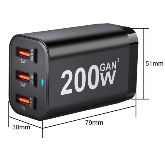 Сетевое зарядное устройство 200W-EU 200W (1xQC3.0 100W/1xQC3.0 30W/3xUSB 18W) Винница
