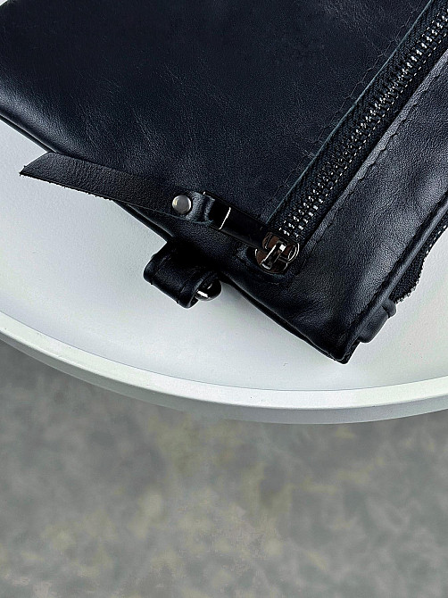 Кожаный клатч из натуральной гладкой кожи SKILL (Черный) Сумы - изображение 5